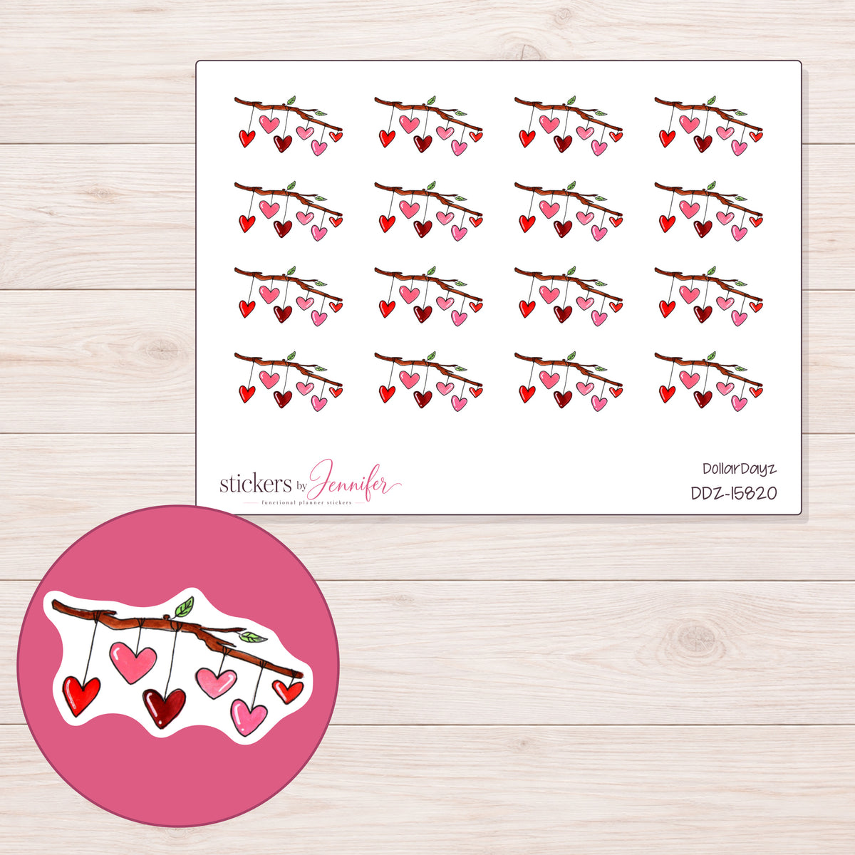 DDZ-15820 planner sticker sheet with enlarged sticker detail