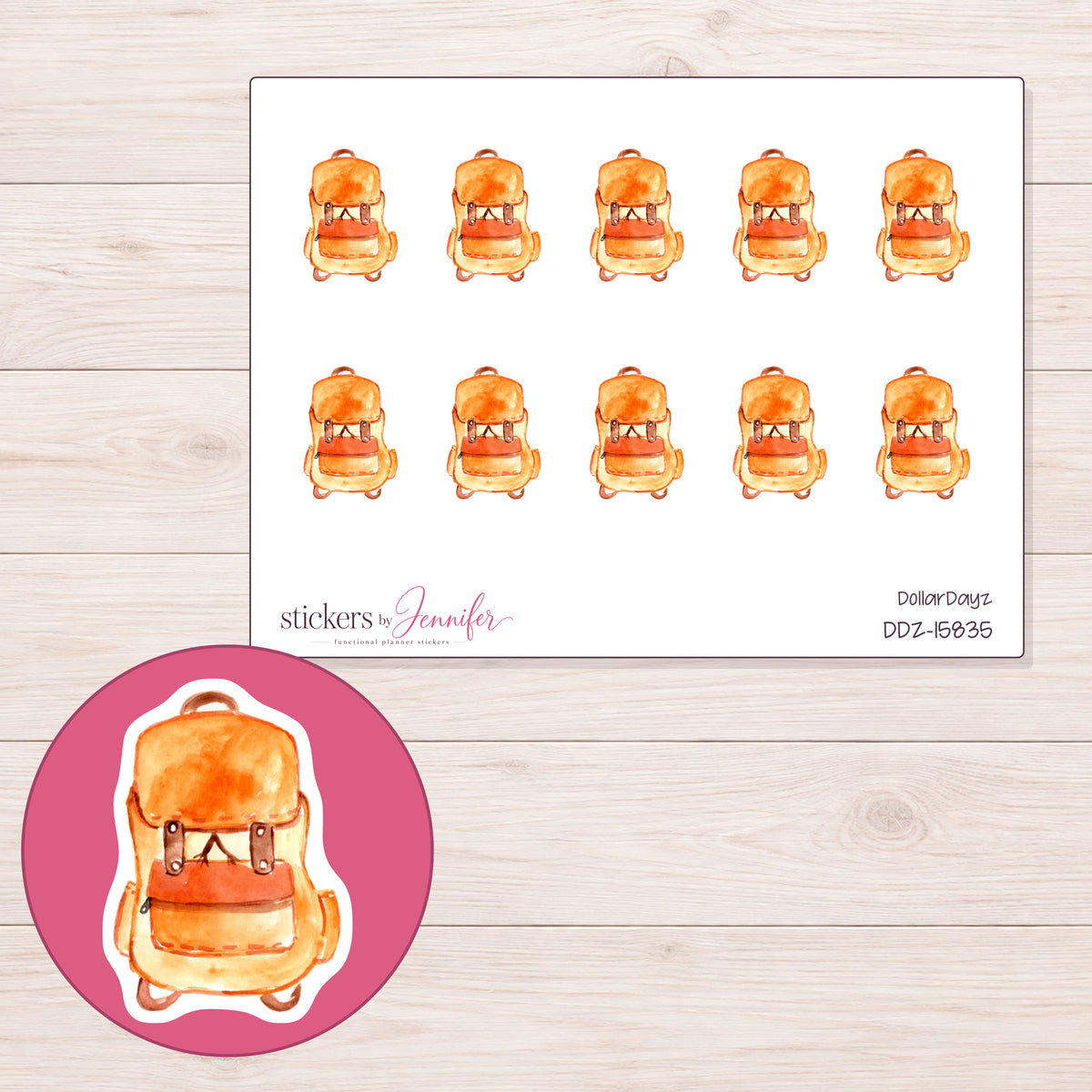 DDZ-15835 planner sticker sheet with enlarged sticker detail