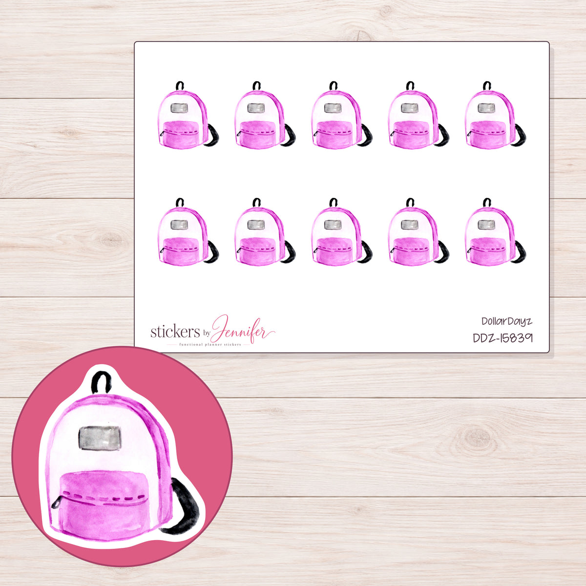 DDZ-15839 planner sticker sheet with enlarged sticker detail