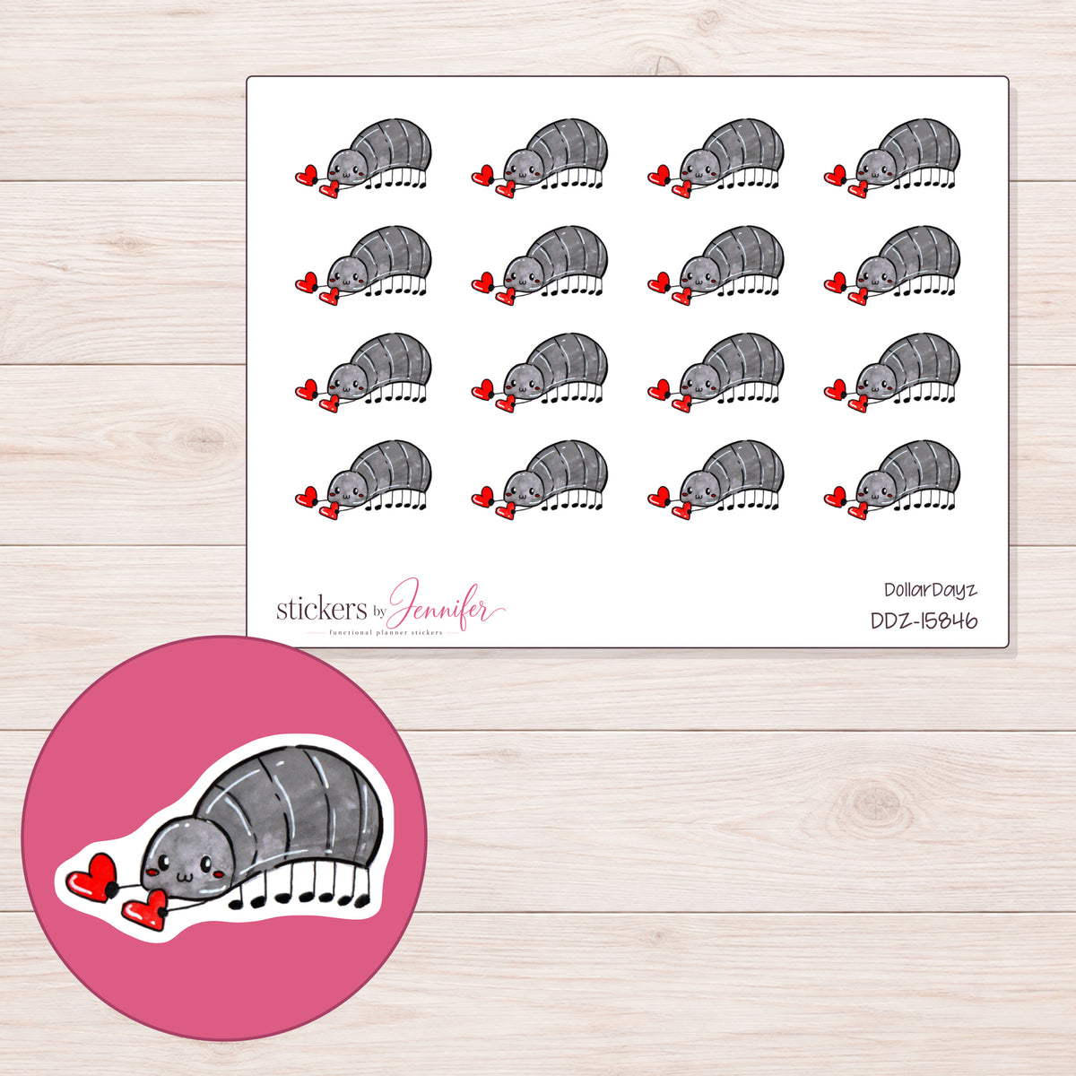 DDZ-15846 planner sticker sheet with enlarged sticker detail