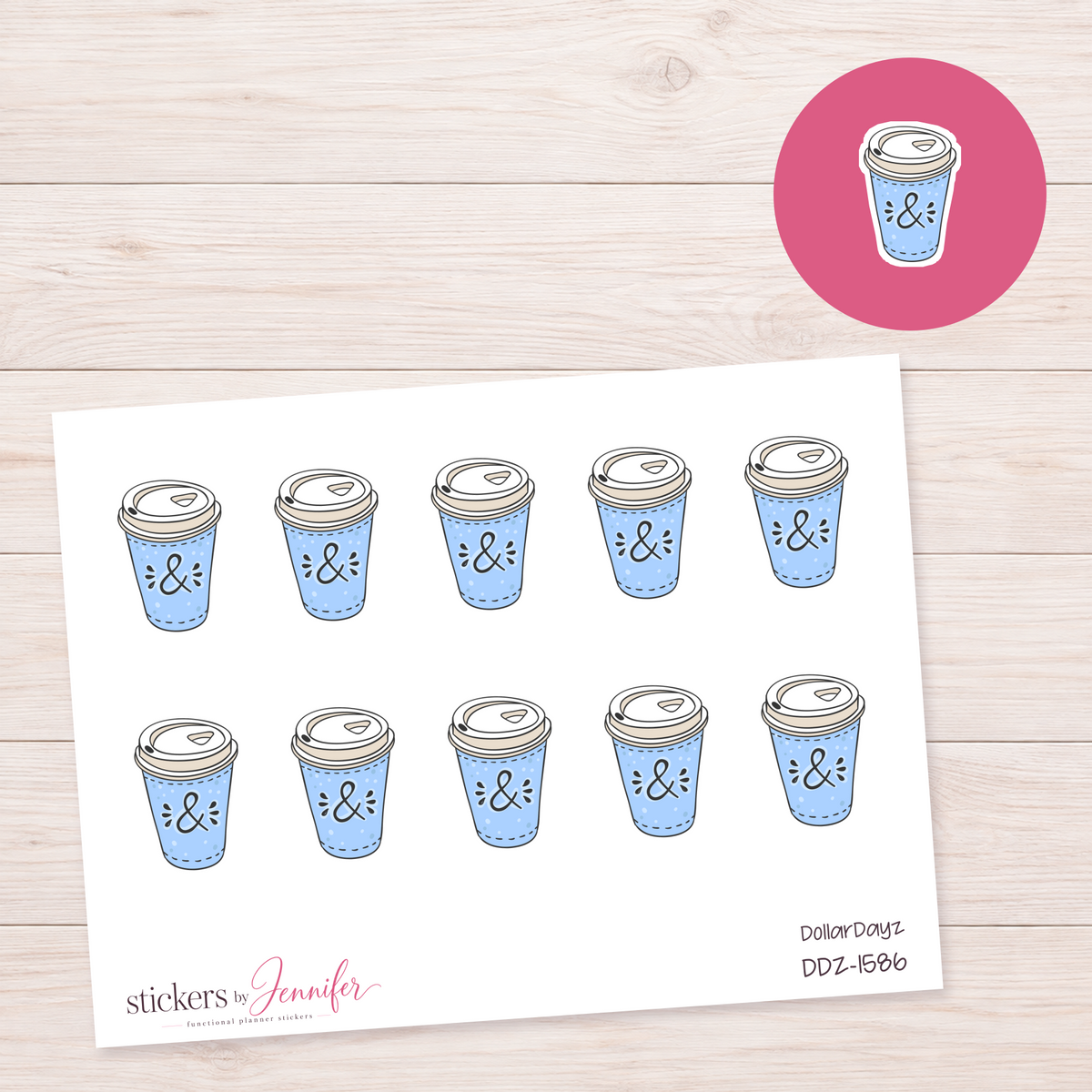 Blue Ampersand Coffee Cup Planner Stickers | DDZ-1586