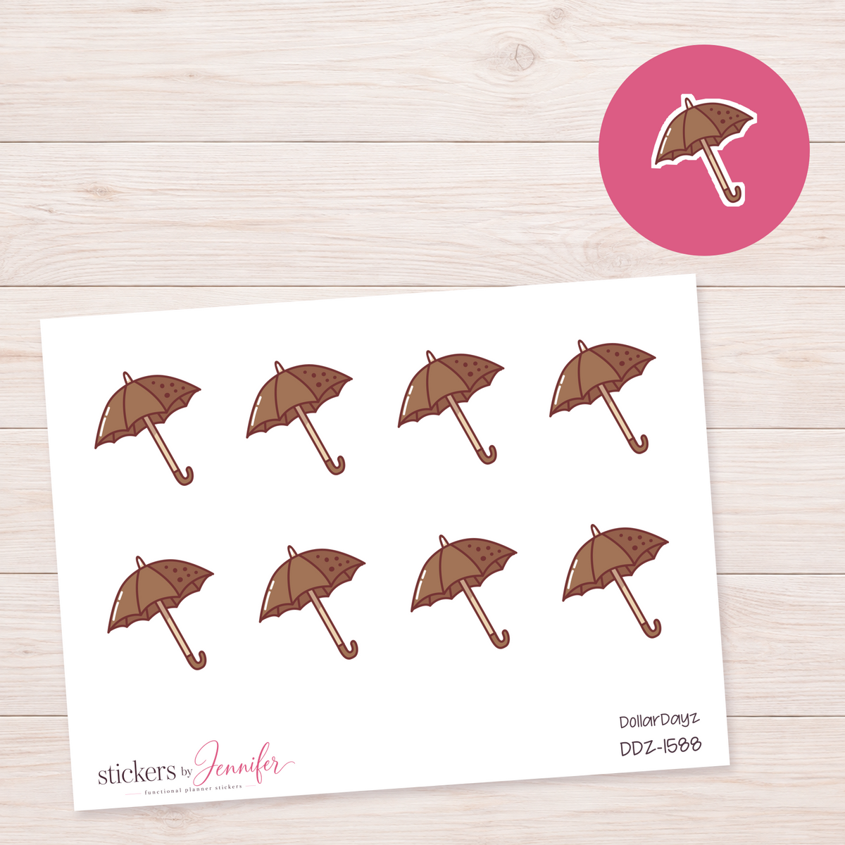 Brown Umbrella Planner Stickers | DDZ-1588
