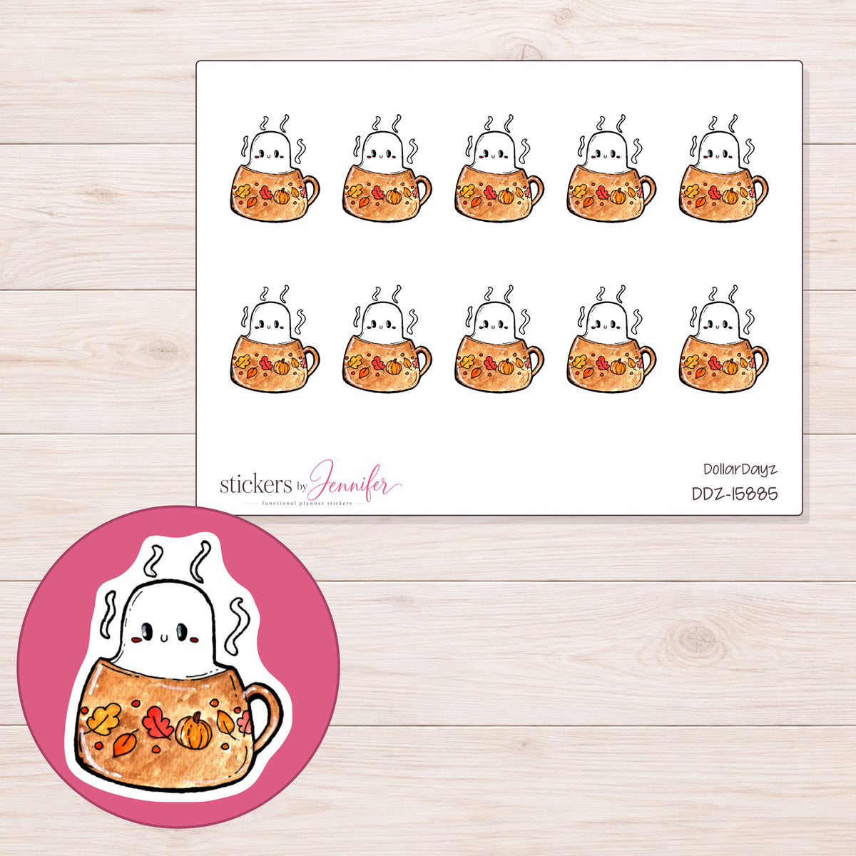 DDZ-15885 planner sticker sheet with enlarged sticker detail
