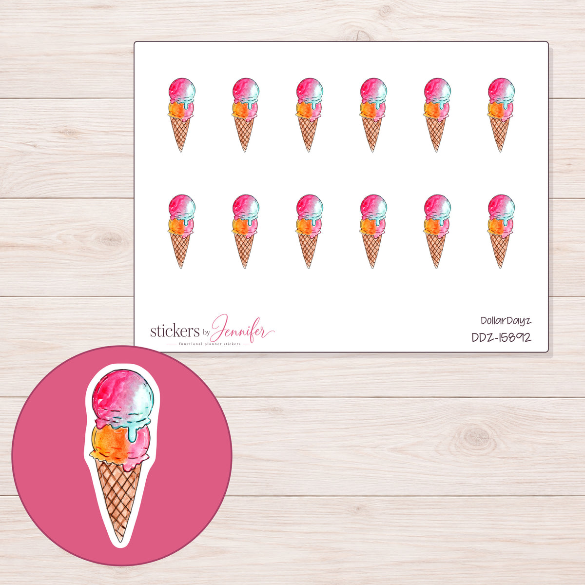 DDZ-15892 planner sticker sheet with enlarged sticker detail
