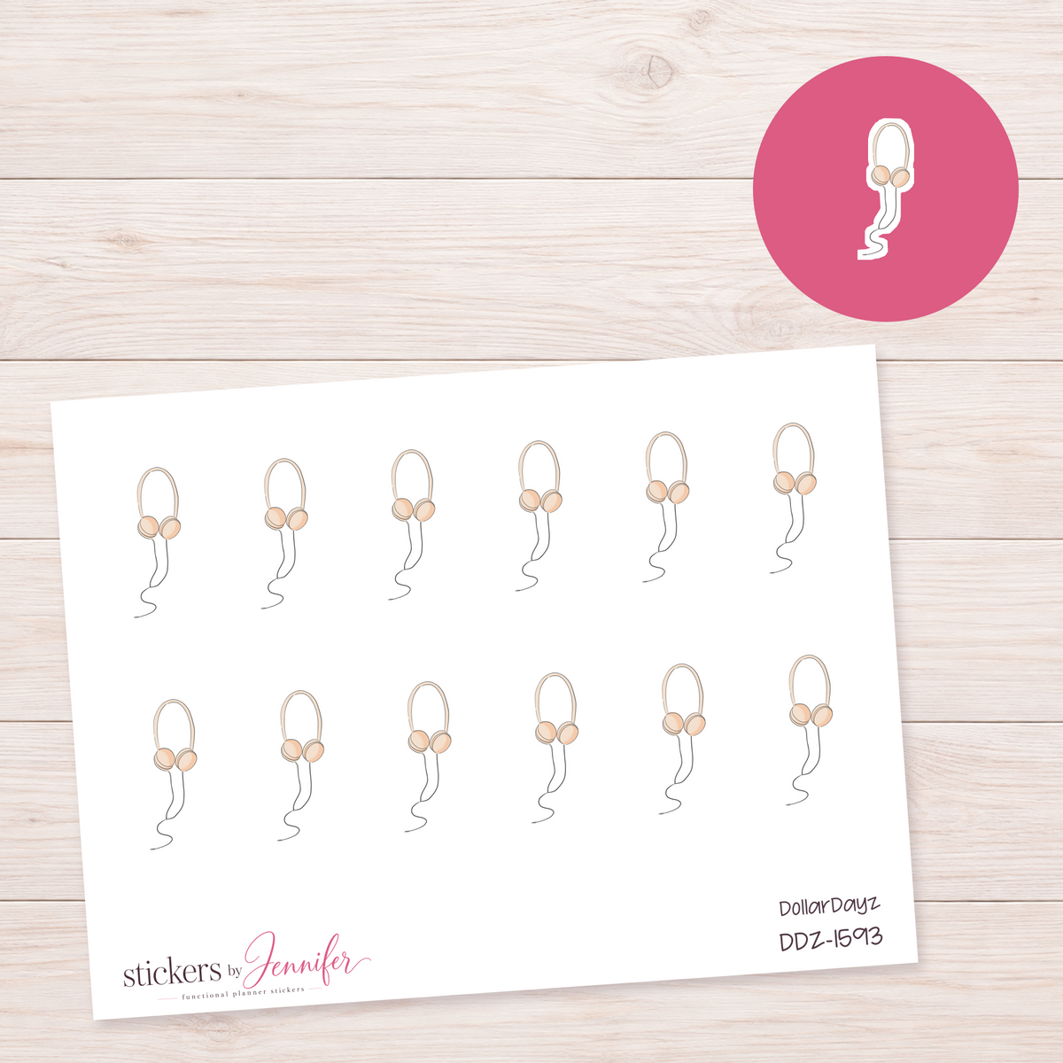 Peach Wired Headphones Planner Stickers | DDZ-1593