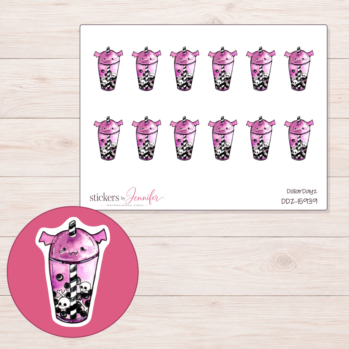 DDZ-15939 planner sticker sheet with enlarged sticker detail