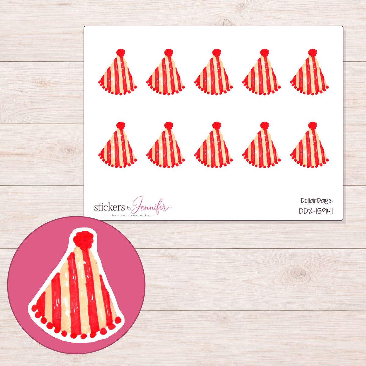 DDZ-15941 planner sticker sheet with enlarged sticker detail