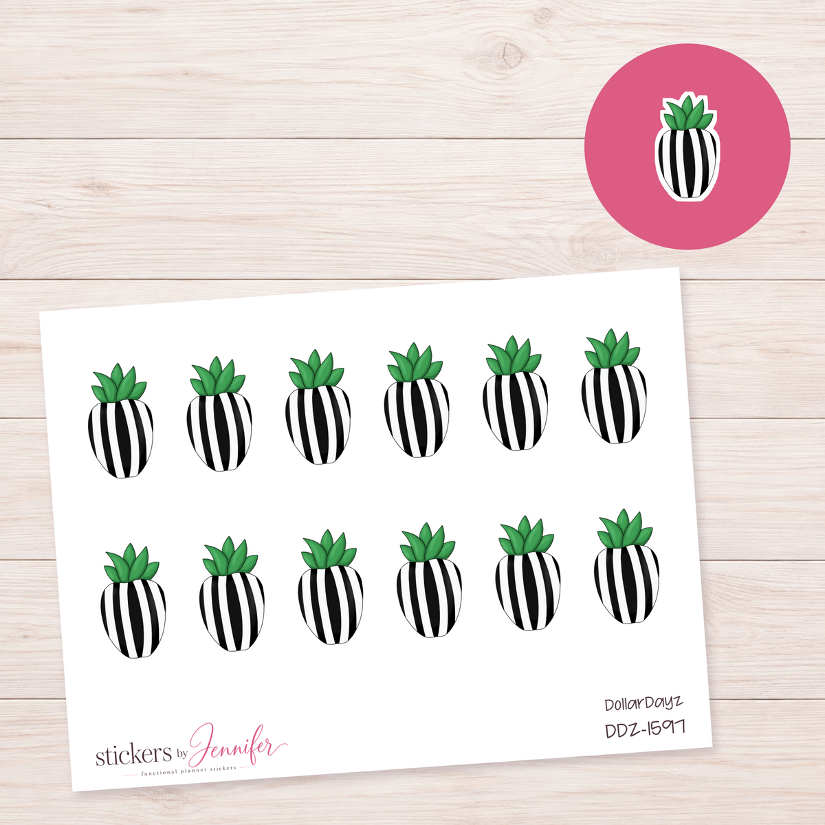 Succulent in Striped Vase Planner Stickers | DDZ-1597
