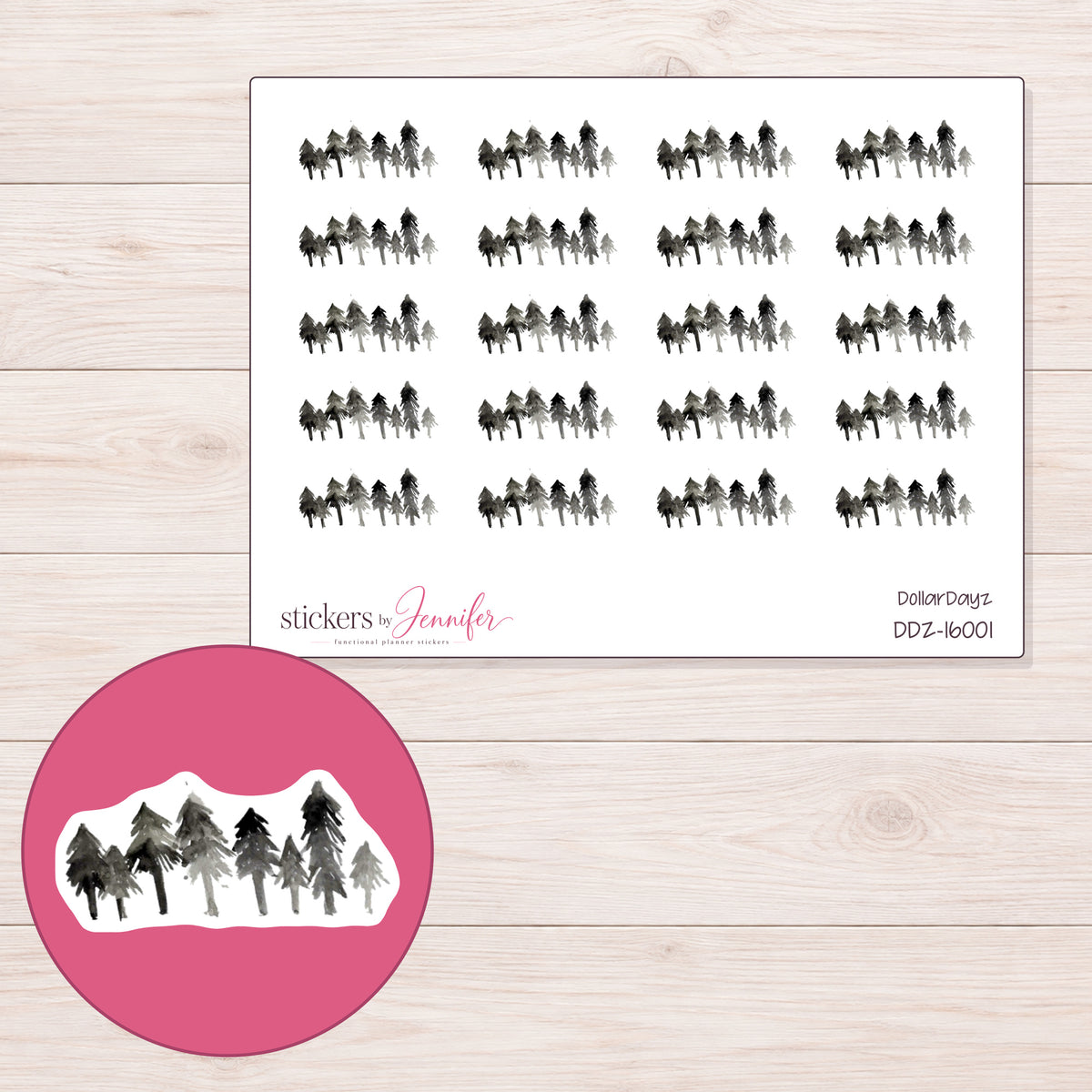 DDZ-16001 planner sticker sheet with enlarged sticker detail