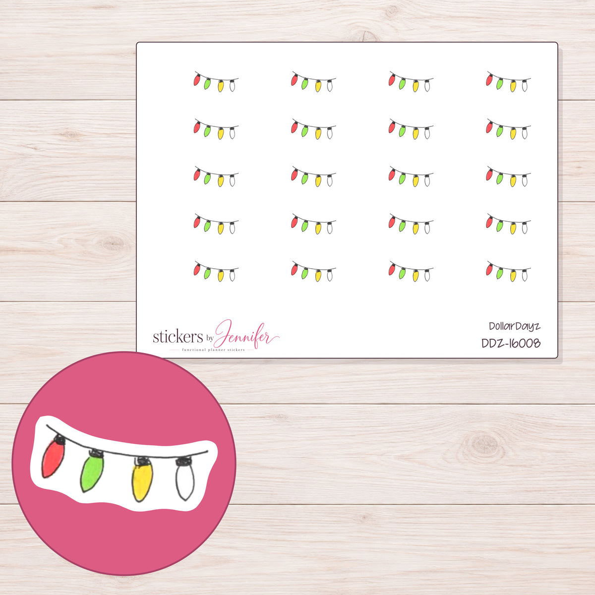 DDZ-16008 planner sticker sheet with enlarged sticker detail