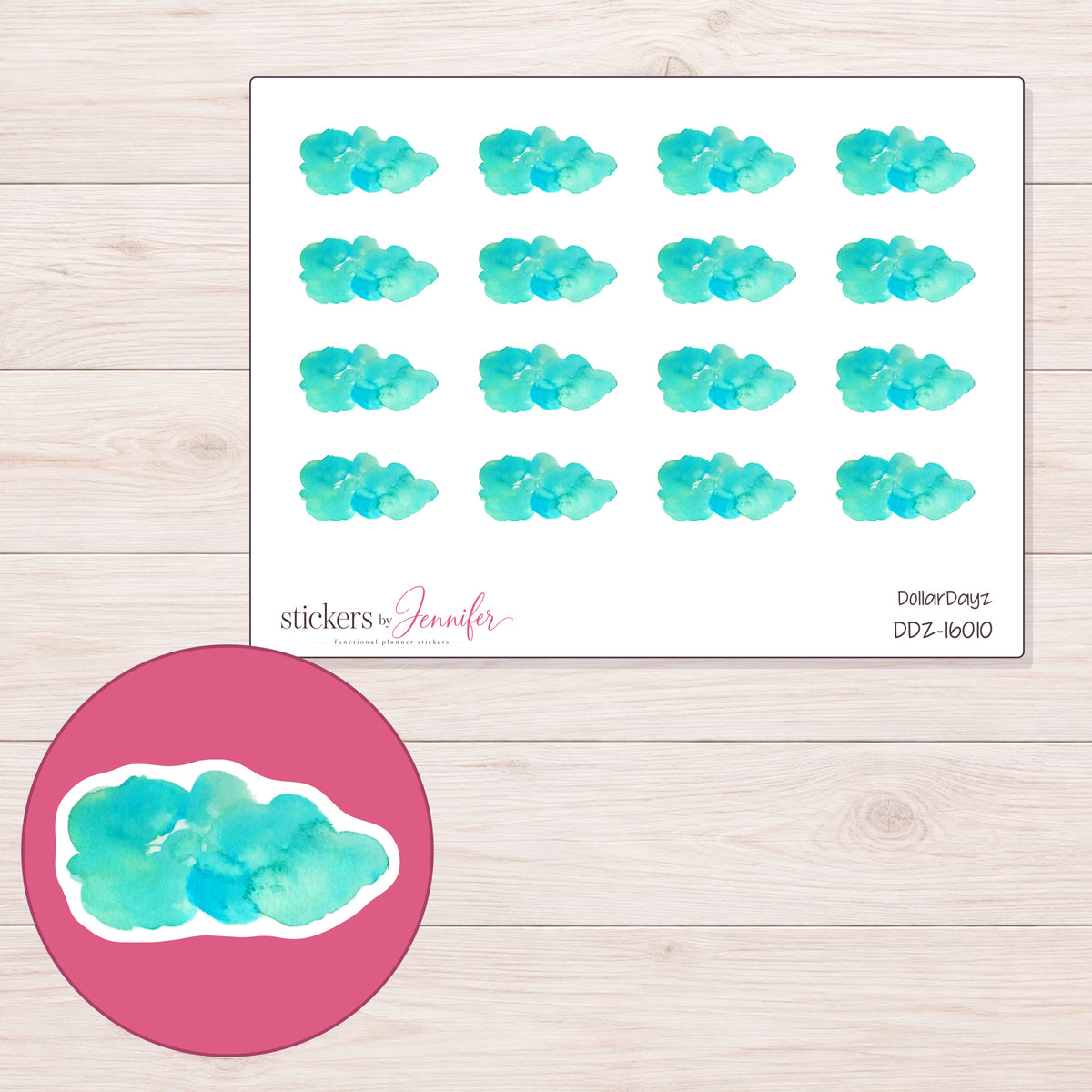 DDZ-16010 planner sticker sheet with enlarged sticker detail