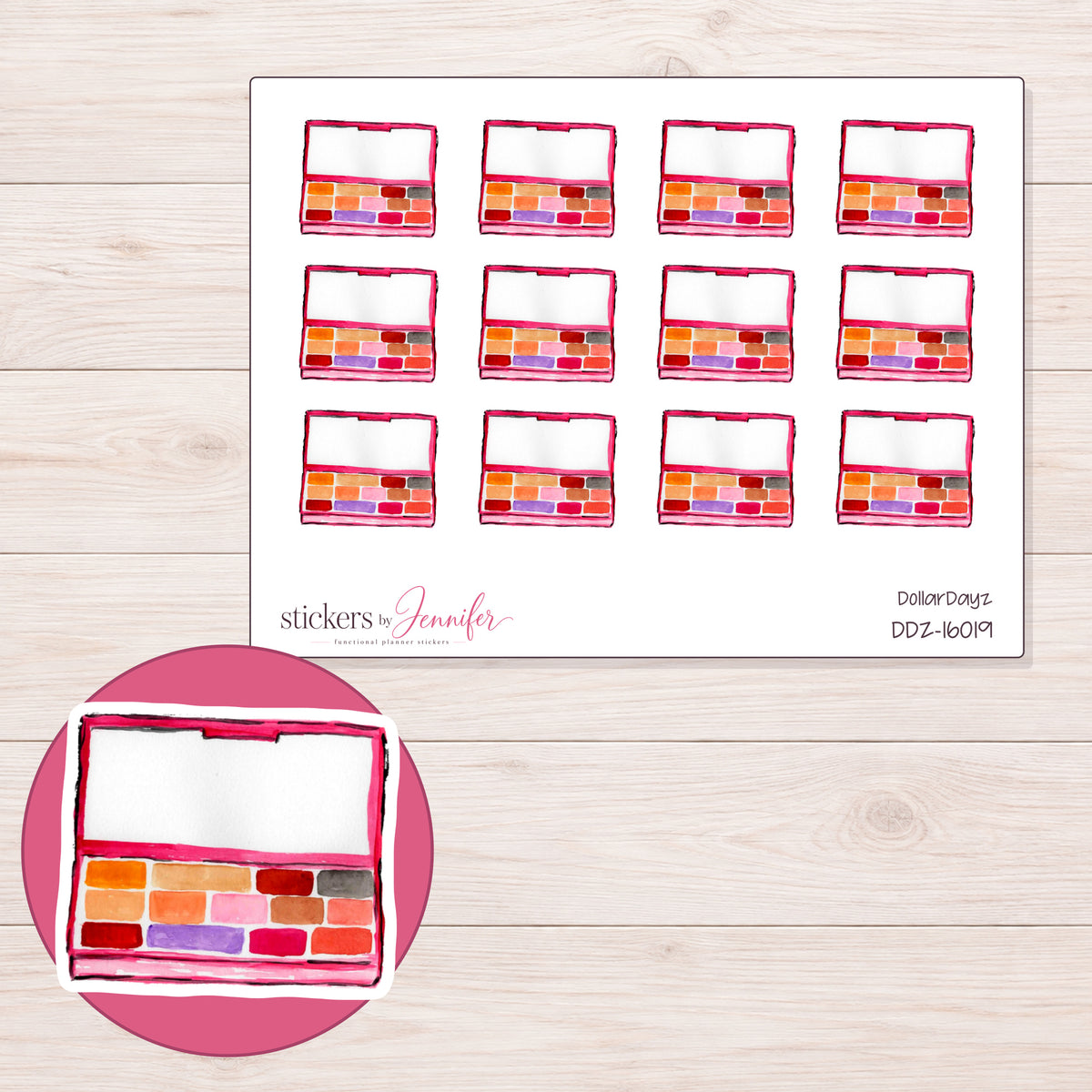 DDZ-16019 planner sticker sheet with enlarged sticker detail