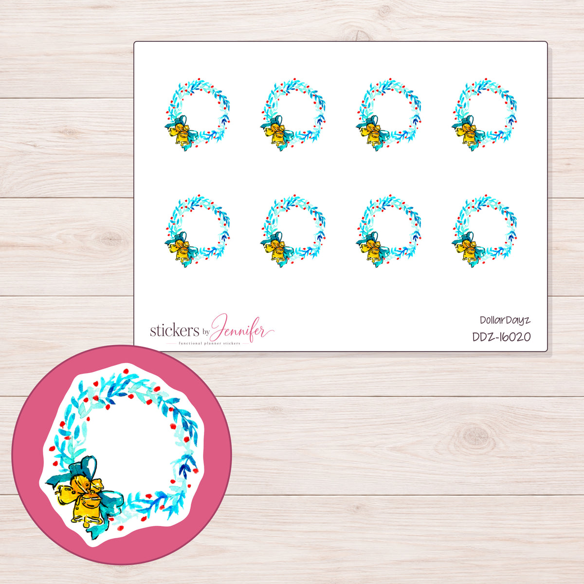 DDZ-16020 planner sticker sheet with enlarged sticker detail