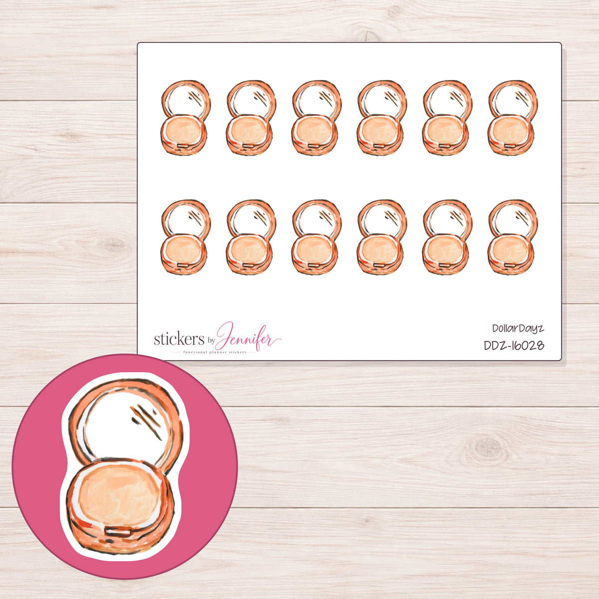 DDZ-16028 planner sticker sheet with enlarged sticker detail