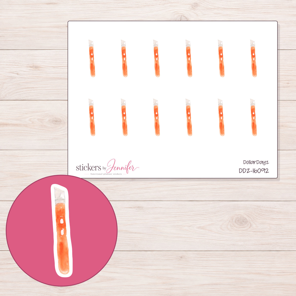 DDZ-16092 planner sticker sheet with enlarged sticker detail