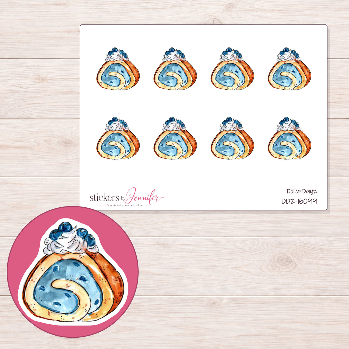 DDZ-16099 planner sticker sheet with enlarged sticker detail