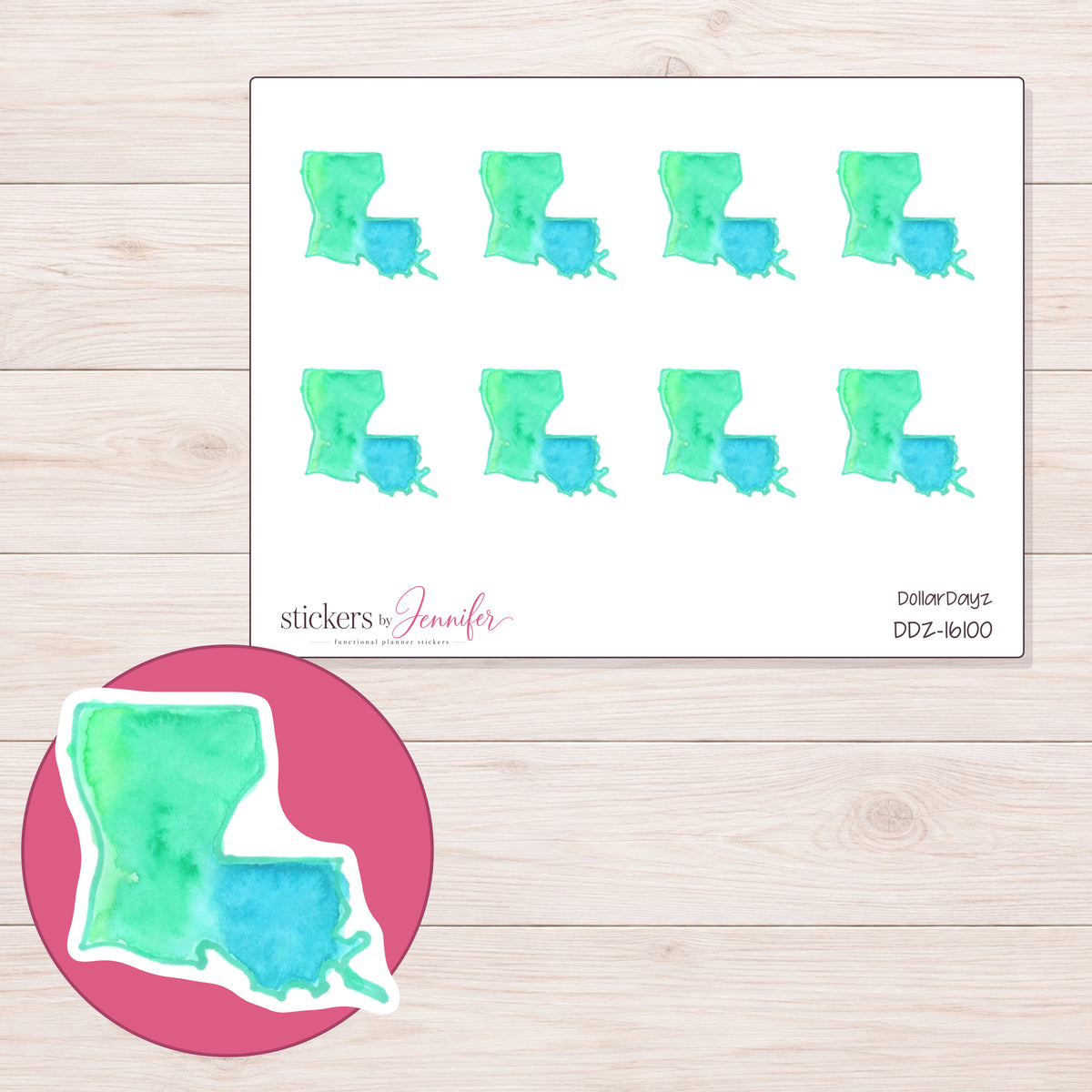 DDZ-16100 planner sticker sheet with enlarged sticker detail