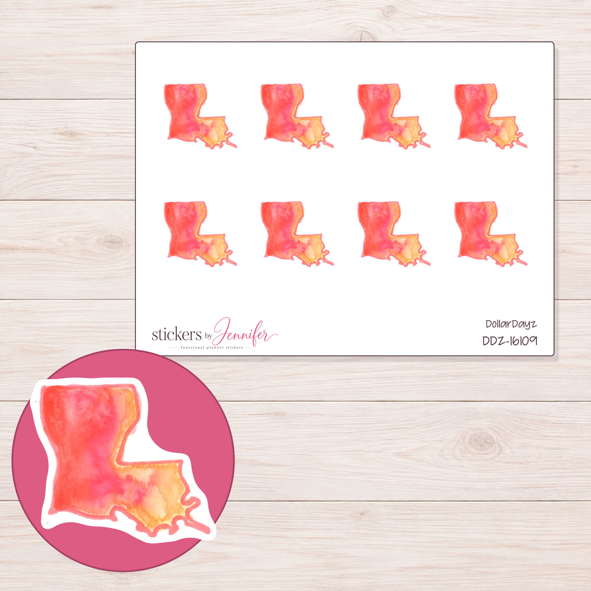 DDZ-16109 planner sticker sheet with enlarged sticker detail
