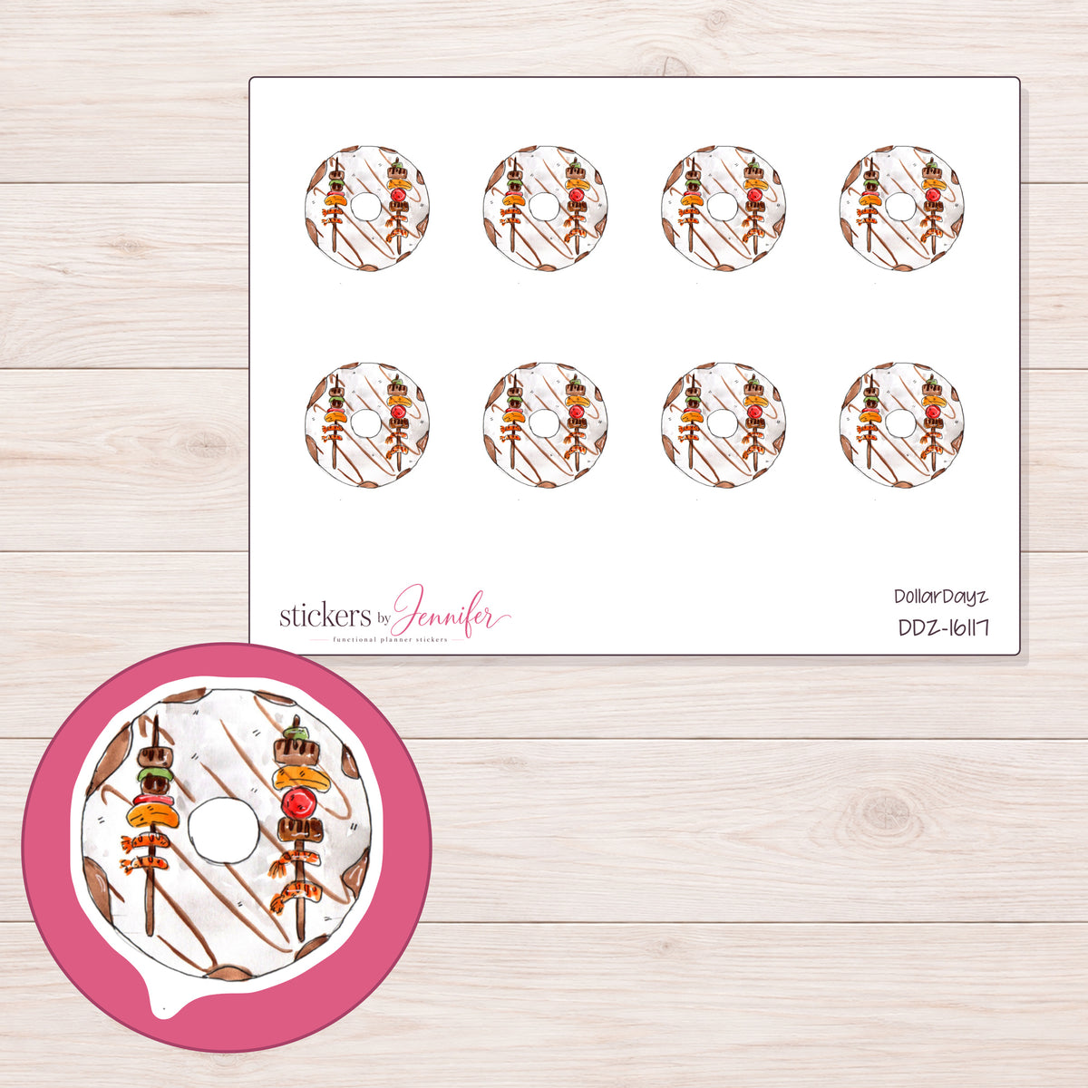 DDZ-16117 planner sticker sheet with enlarged sticker detail