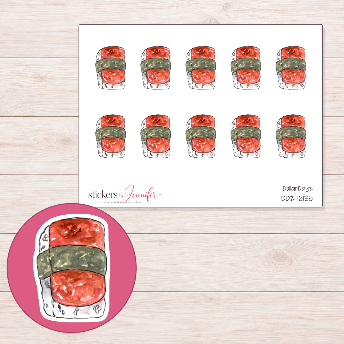 DDZ-16135 planner sticker sheet with enlarged sticker detail