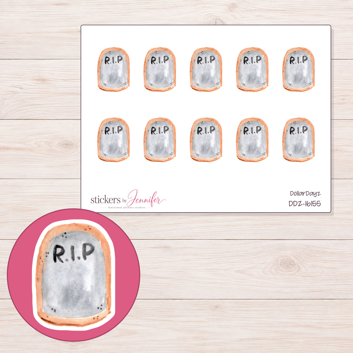 DDZ-16155 planner sticker sheet with enlarged sticker detail
