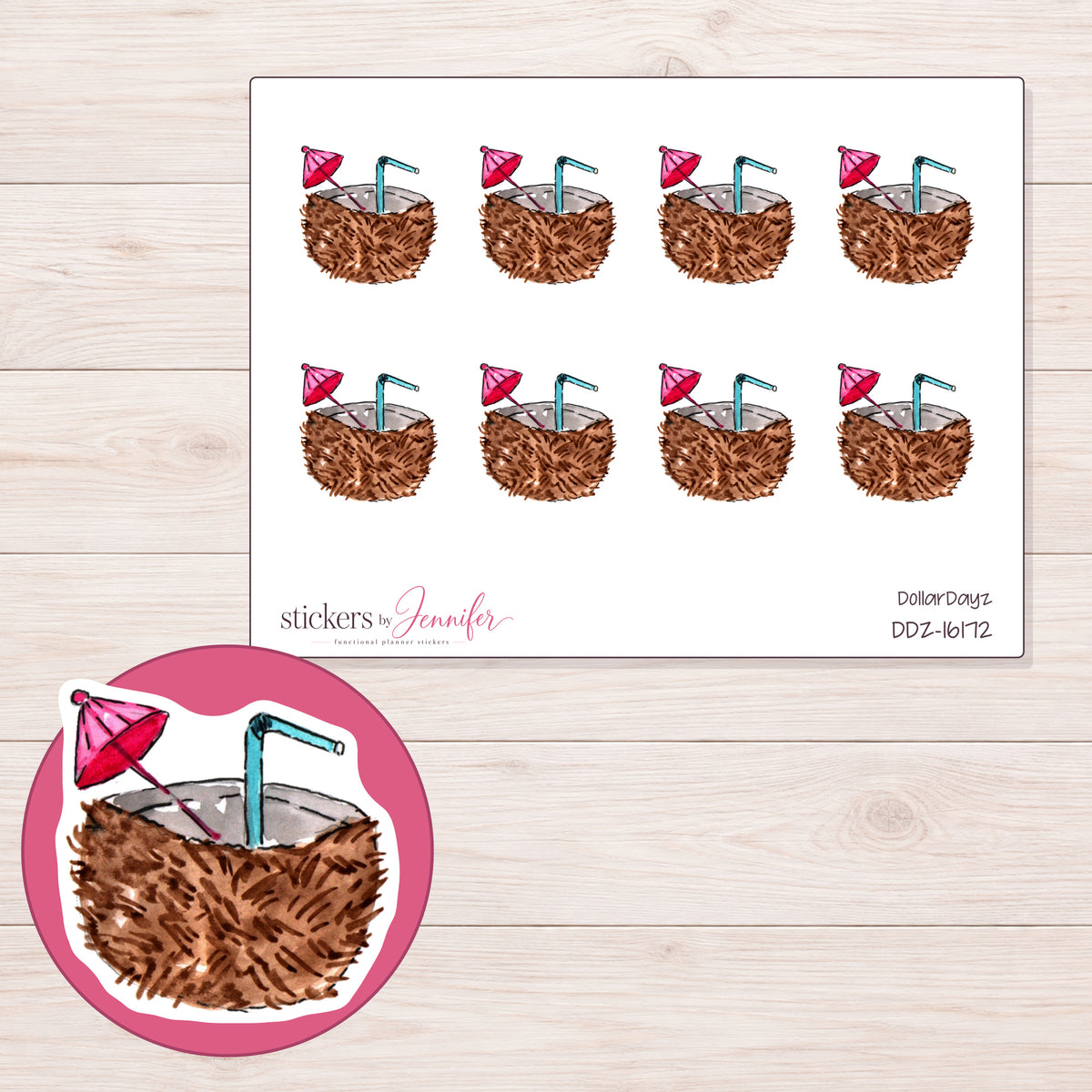 DDZ-16172 planner sticker sheet with enlarged sticker detail