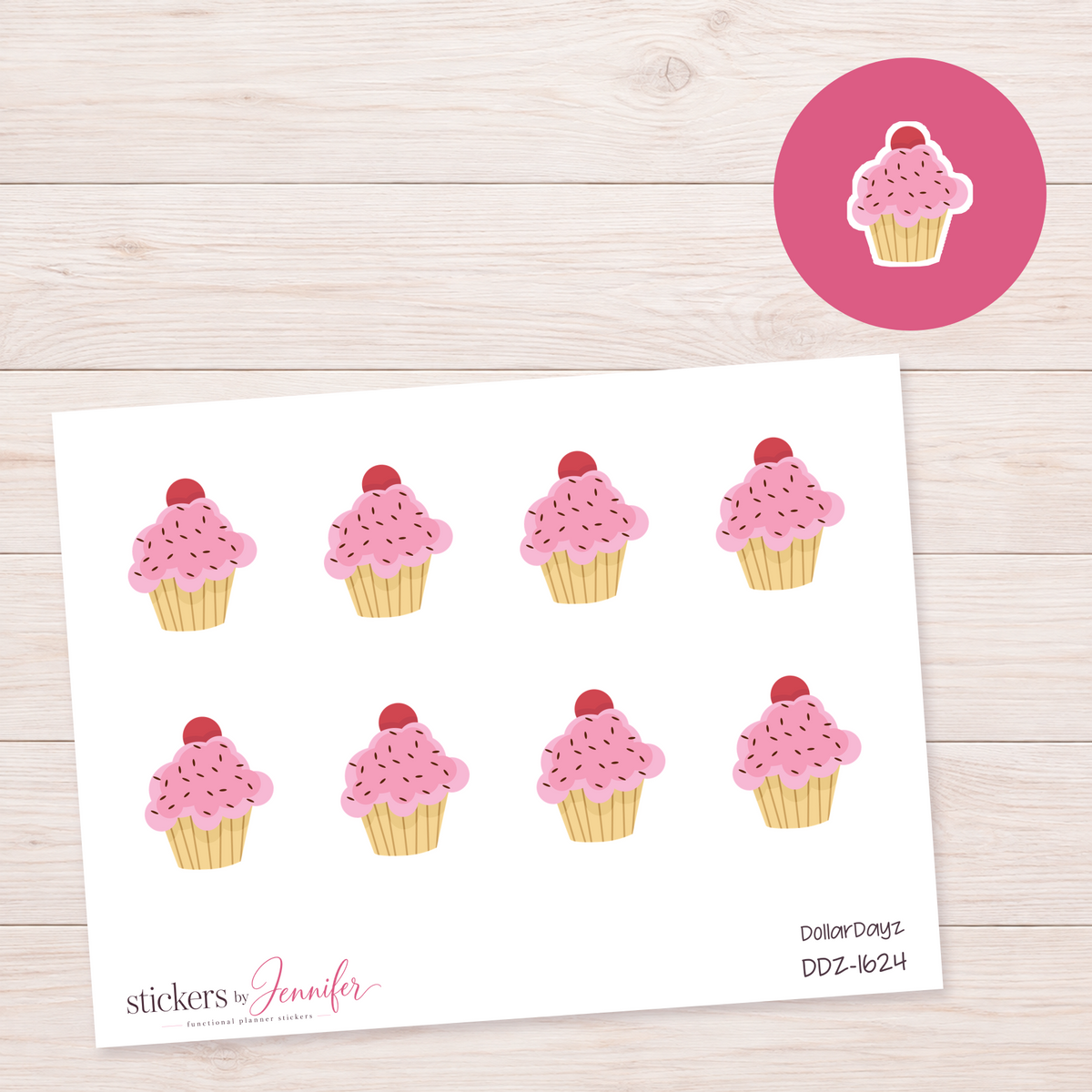 Pink Sprinkle Cupcake Planner Stickers | DDZ-1624