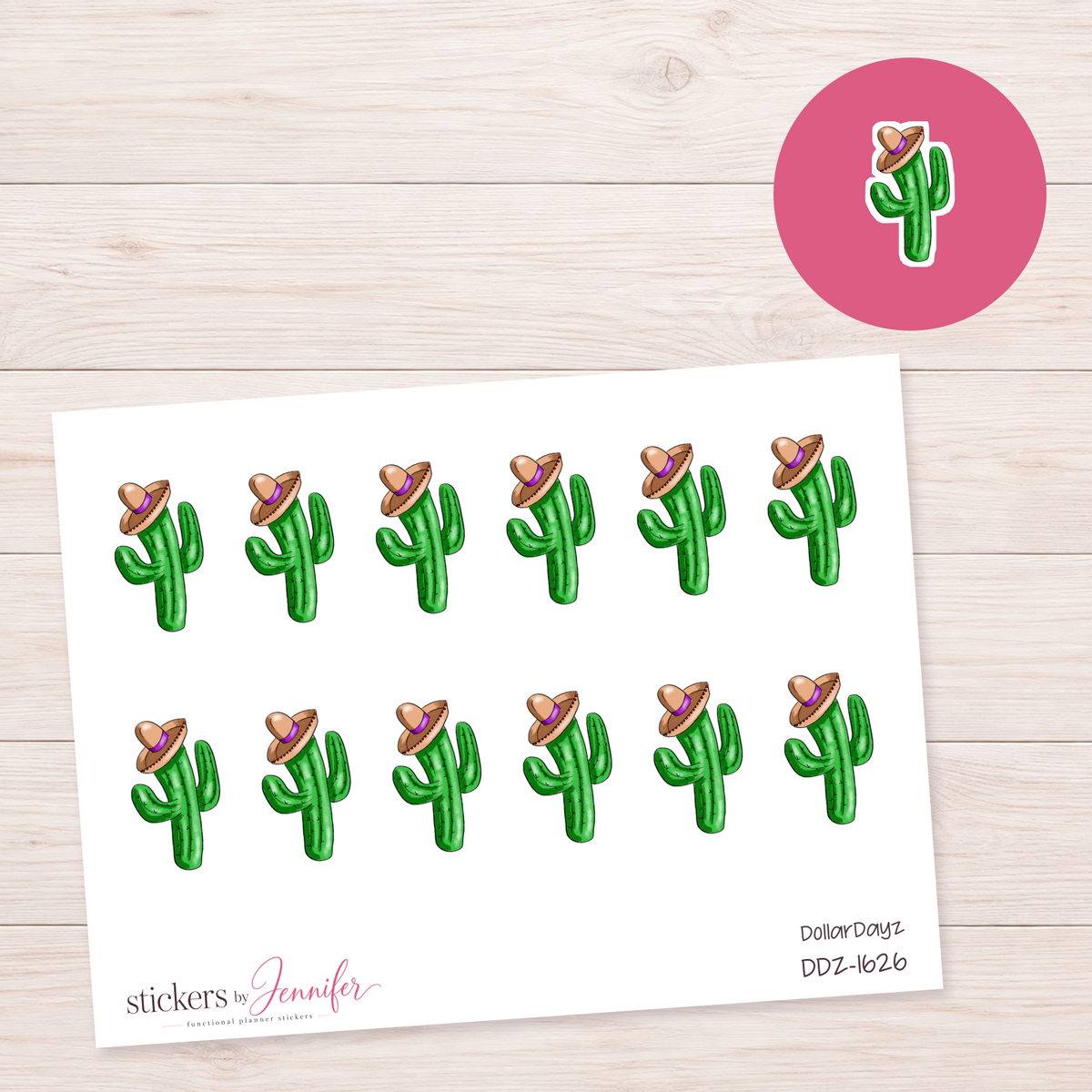 Cactus in Sombrero Planner Stickers | DDZ-1626