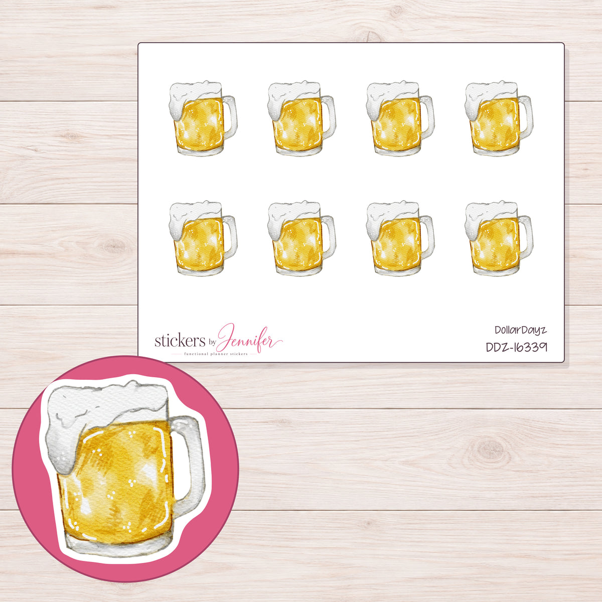 DDZ-16339 planner sticker sheet with enlarged sticker detail