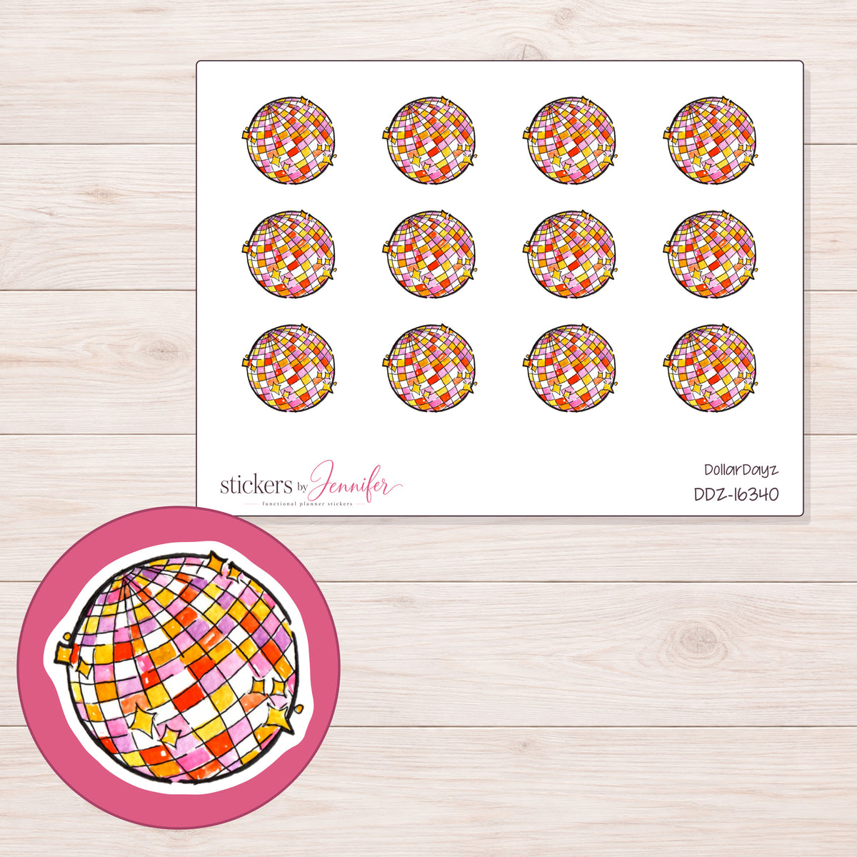 DDZ-16340 planner sticker sheet with enlarged sticker detail