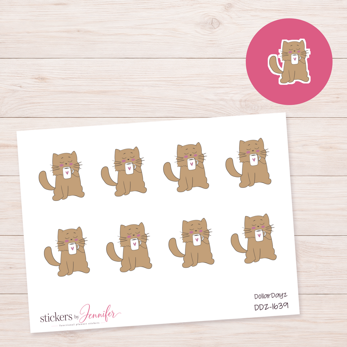 Cat with Heart Mug Planner Stickers | DDZ-1639