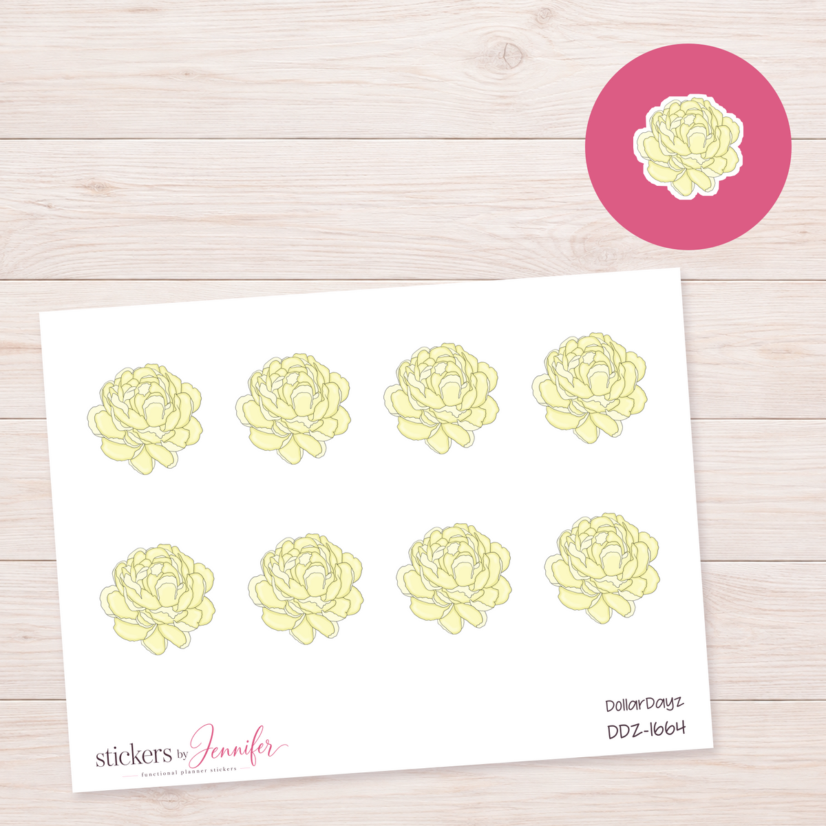 Pale Yellow Peony Planner Stickers | DDZ-1664