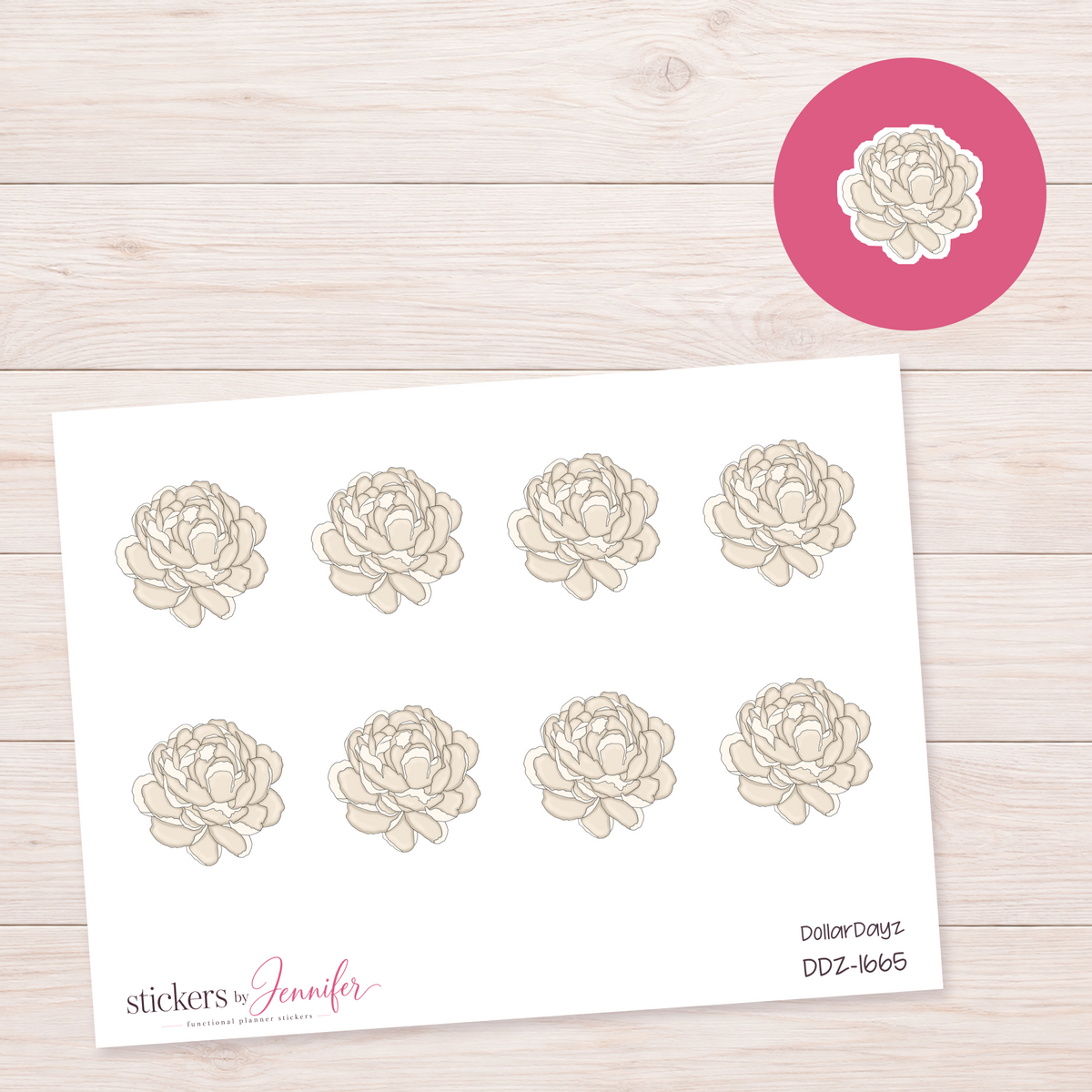 Cream Peony Planner Stickers | DDZ-1665