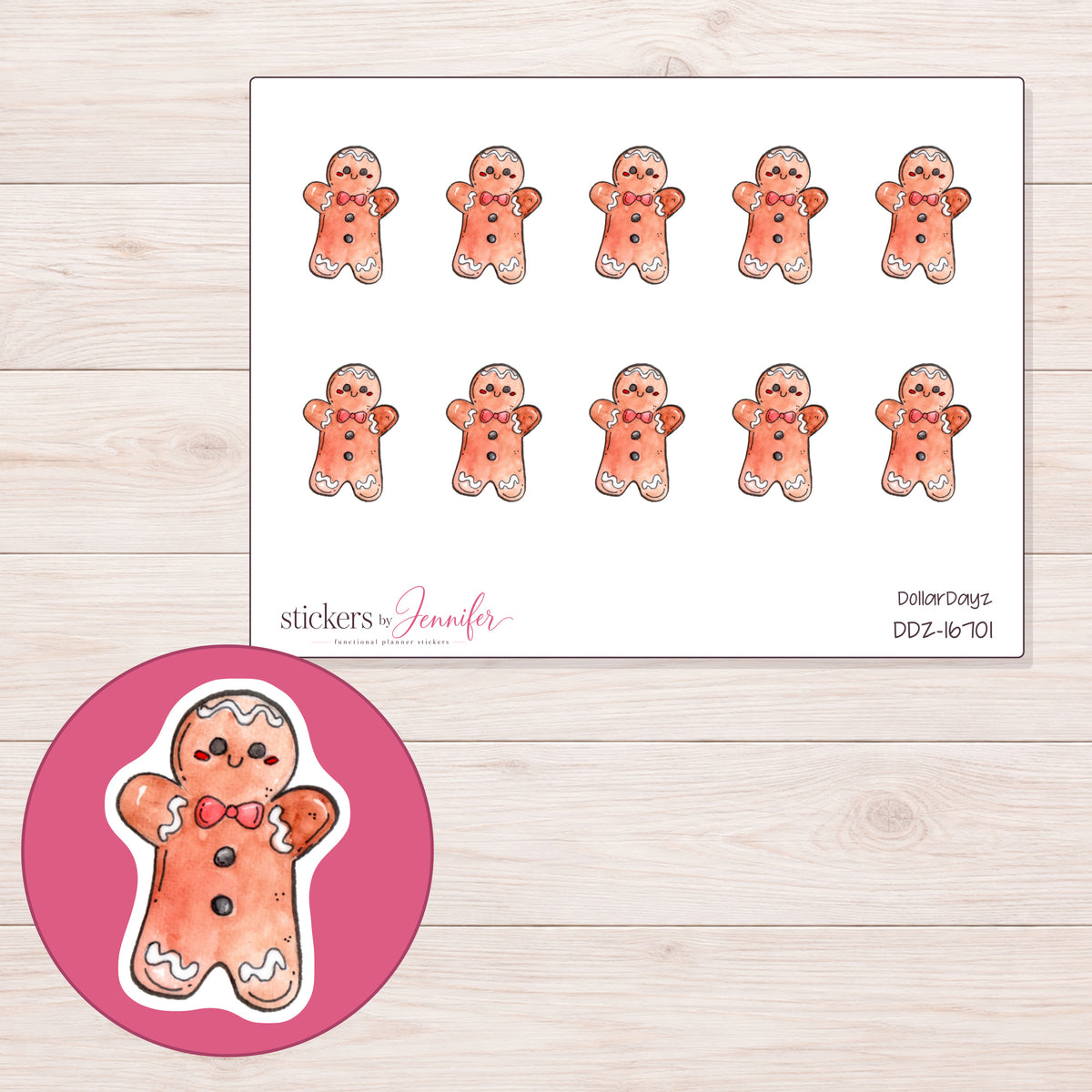 DDZ-16701 planner sticker sheet with enlarged sticker detail