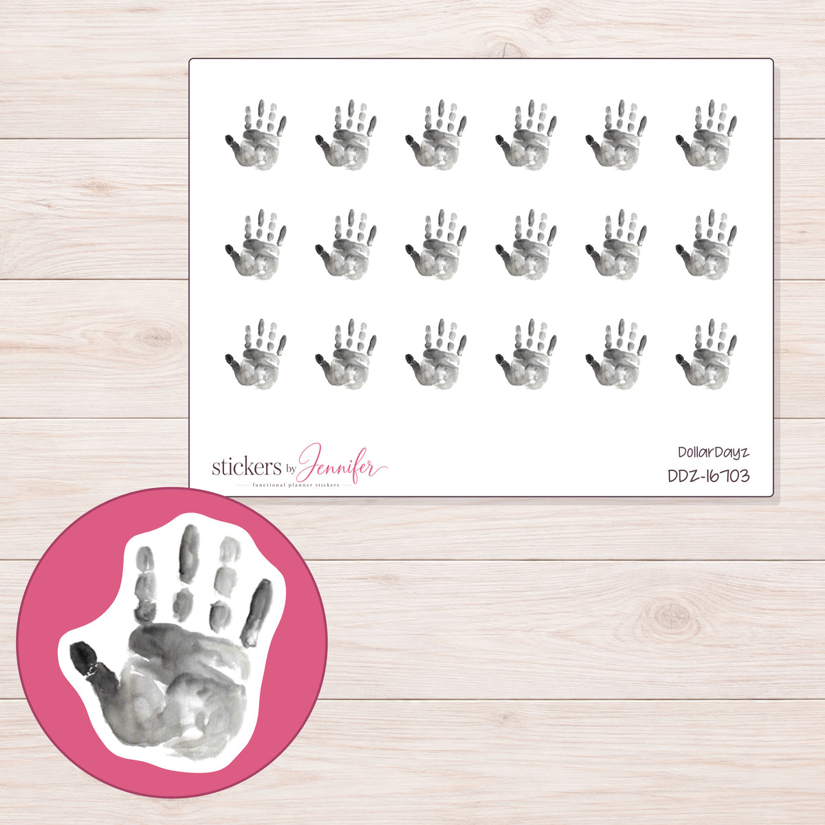 DDZ-16703 planner sticker sheet with enlarged sticker detail
