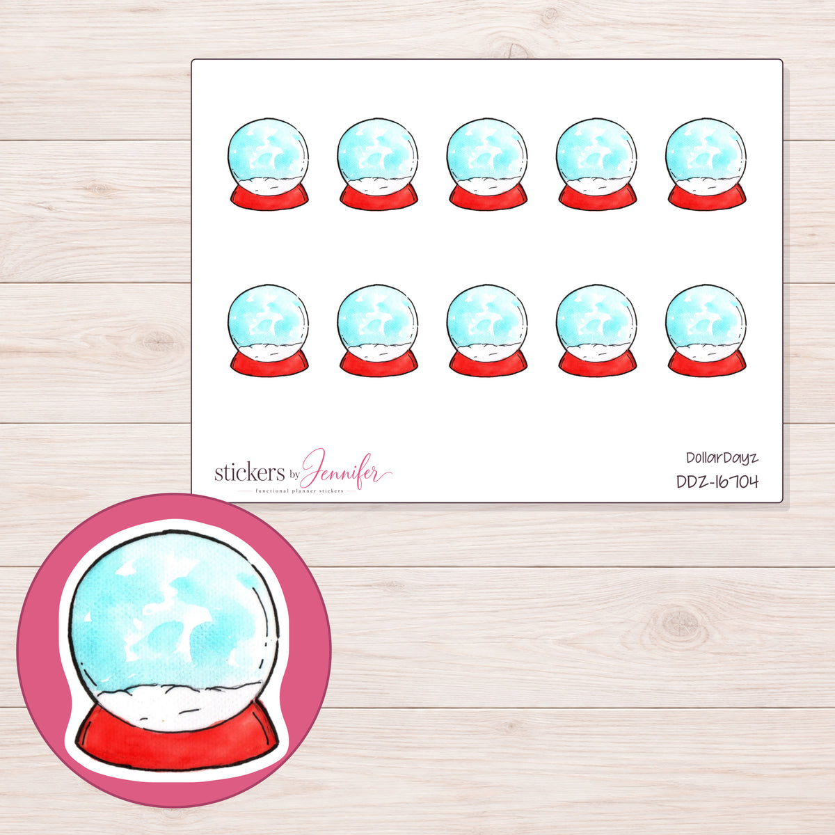 DDZ-16704 planner sticker sheet with enlarged sticker detail