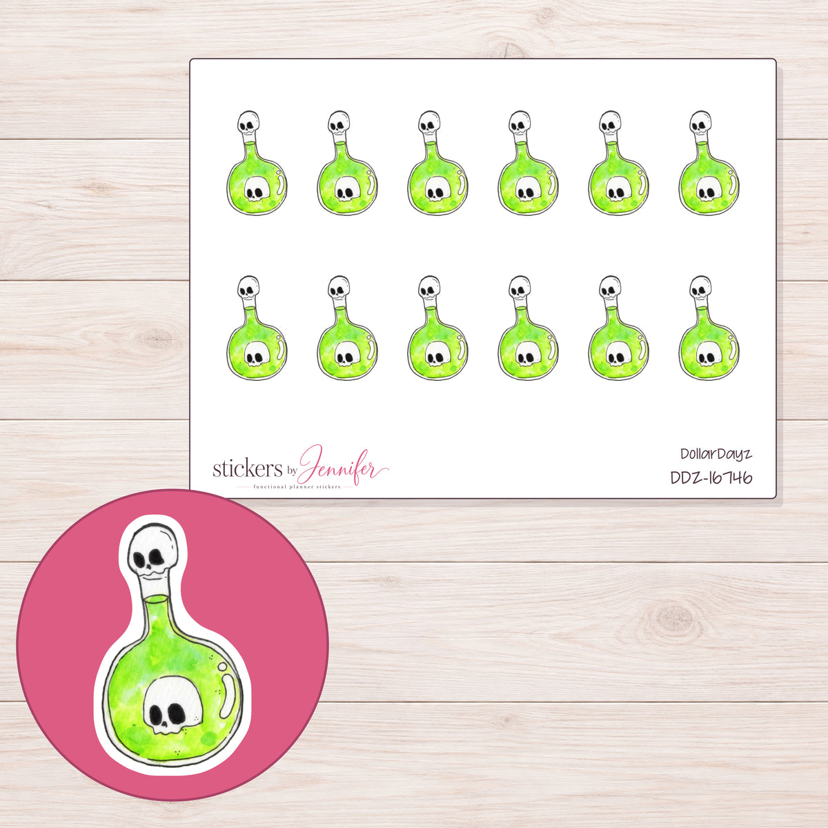 DDZ-16746 planner sticker sheet with enlarged sticker detail