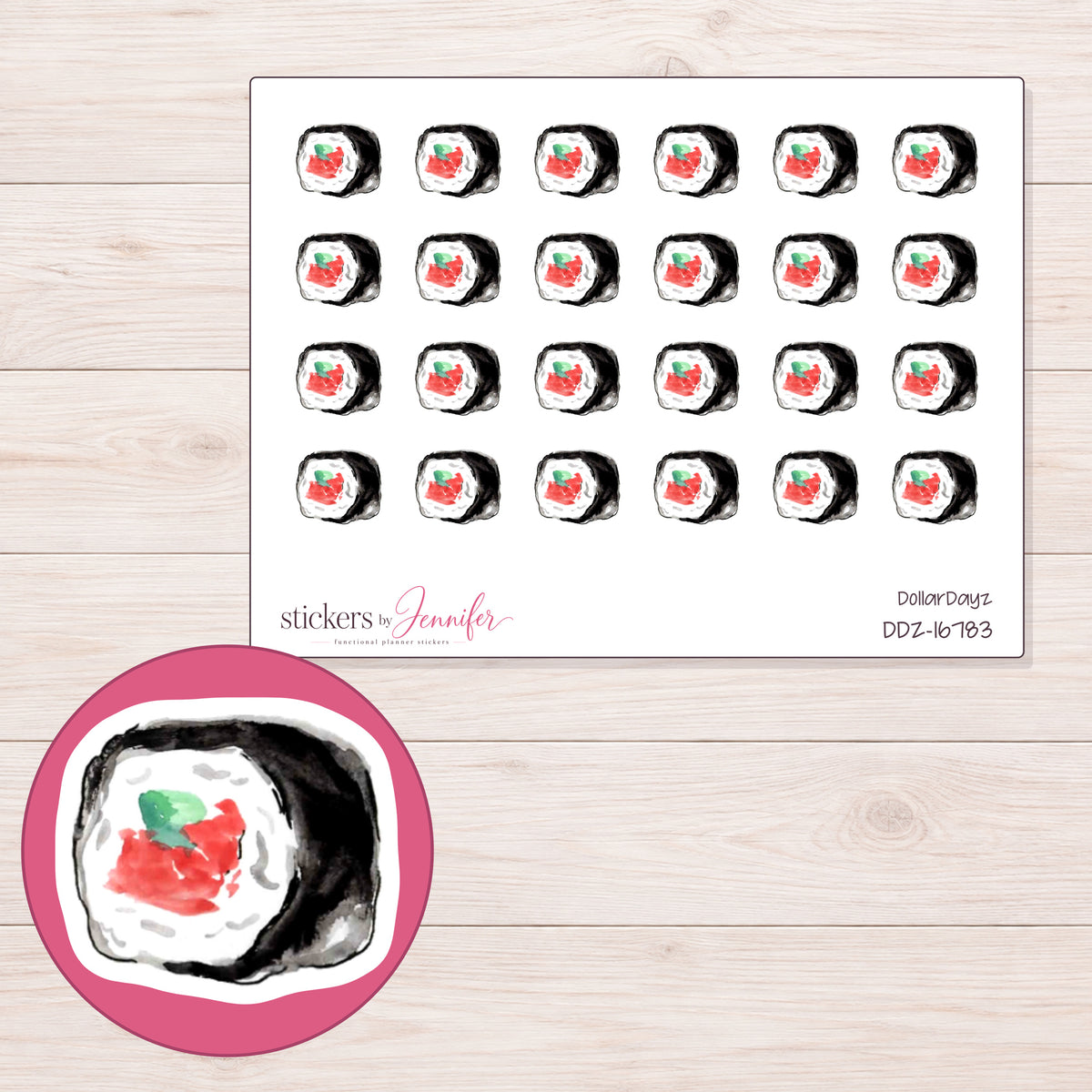 DDZ-16783 planner sticker sheet with enlarged sticker detail