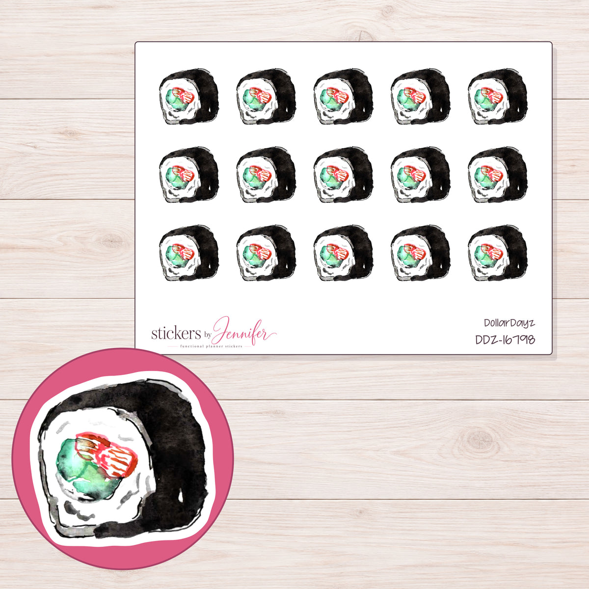 DDZ-16798 planner sticker sheet with enlarged sticker detail