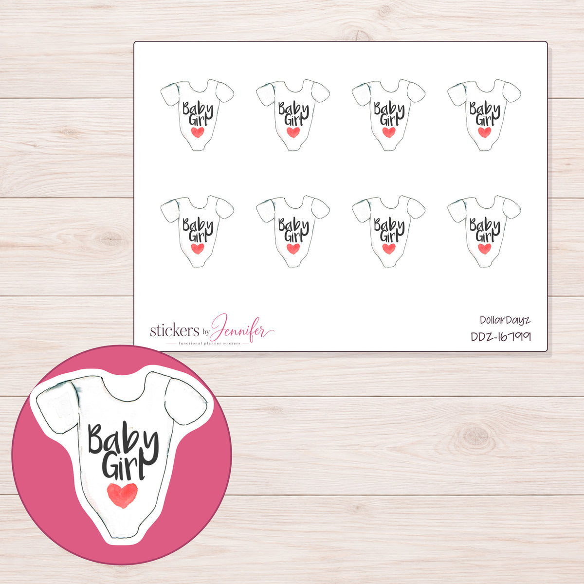 DDZ-16799 planner sticker sheet with enlarged sticker detail