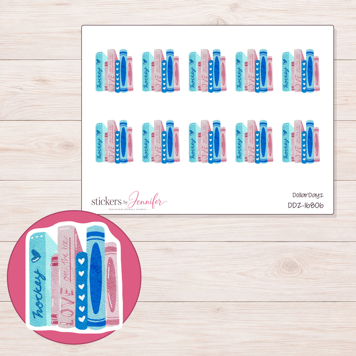 DDZ-16806 planner sticker sheet with enlarged sticker detail