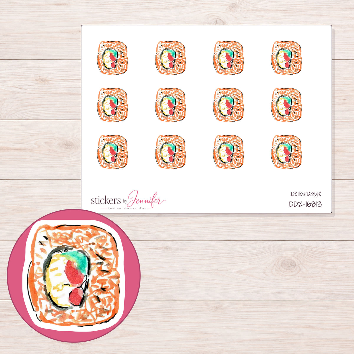 DDZ-16813 planner sticker sheet with enlarged sticker detail