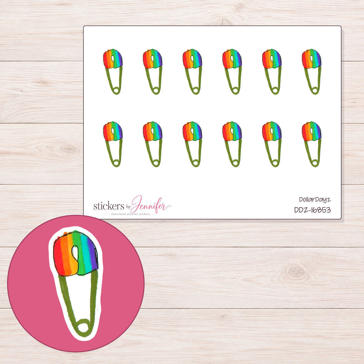 DDZ-16853 planner sticker sheet with enlarged sticker detail