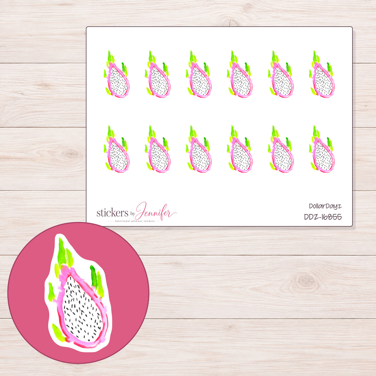 DDZ-16855 planner sticker sheet with enlarged sticker detail