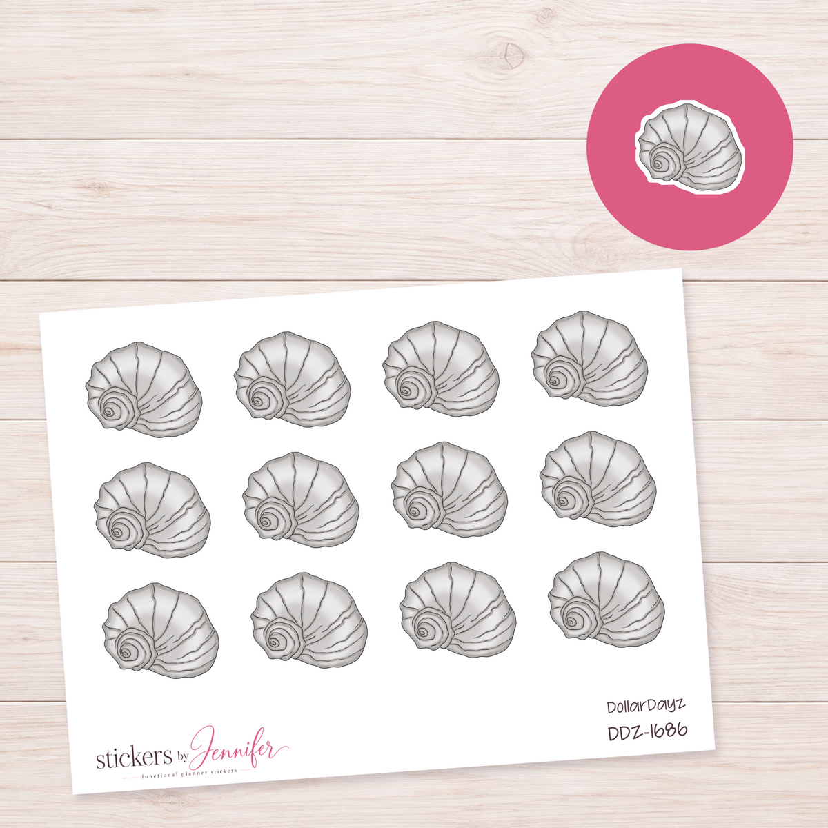 Gray Seashell Planner Stickers | DDZ-1686