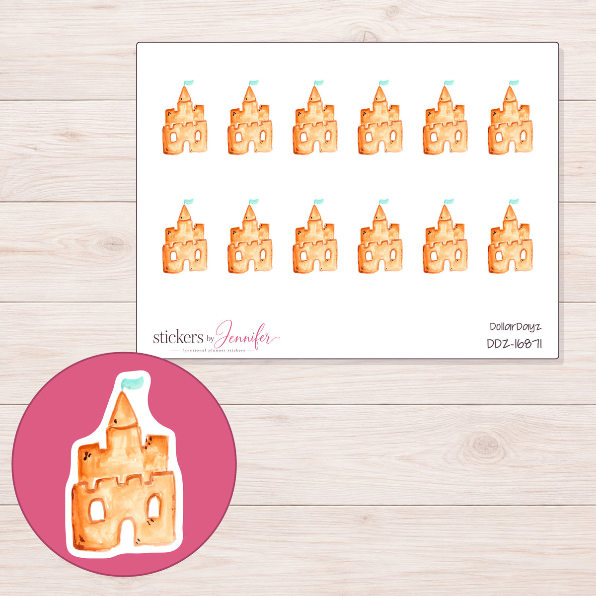 DDZ-16871 planner sticker sheet with enlarged sticker detail