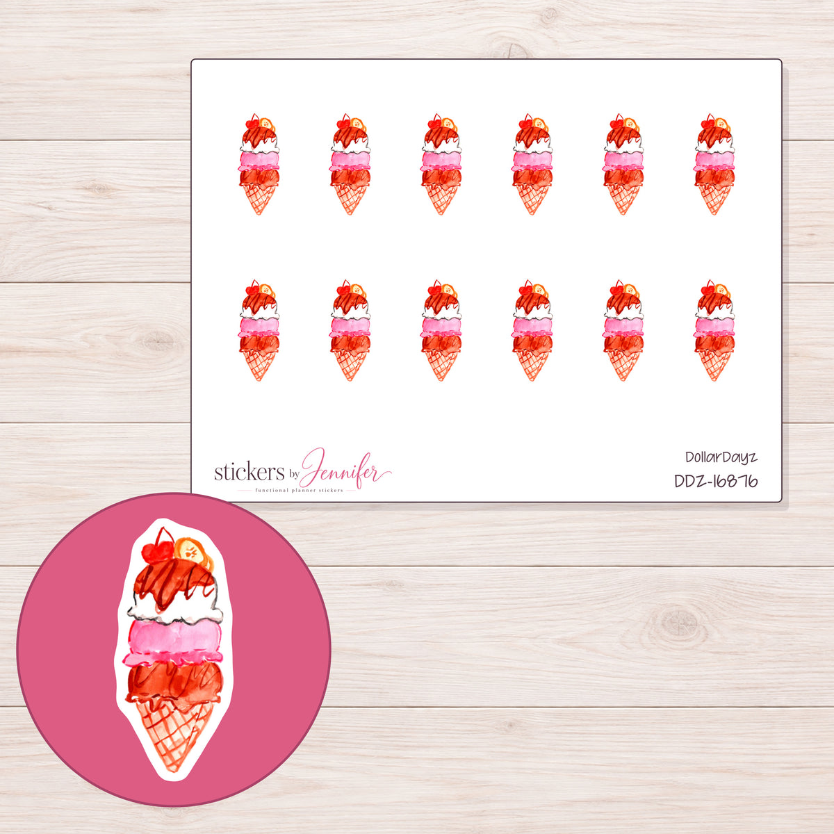 DDZ-16876 planner sticker sheet with enlarged sticker detail