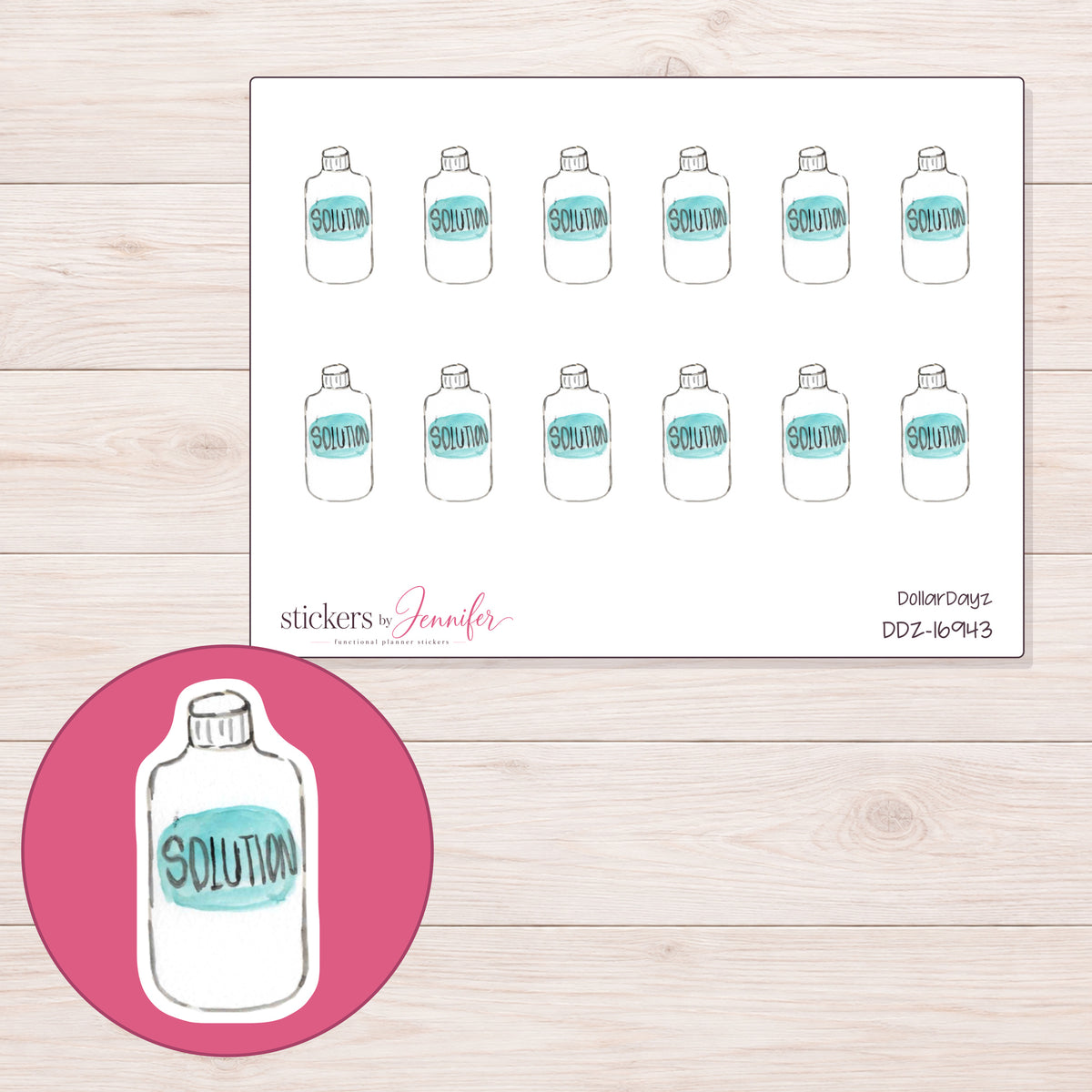 DDZ-16943 planner sticker sheet with enlarged sticker detail