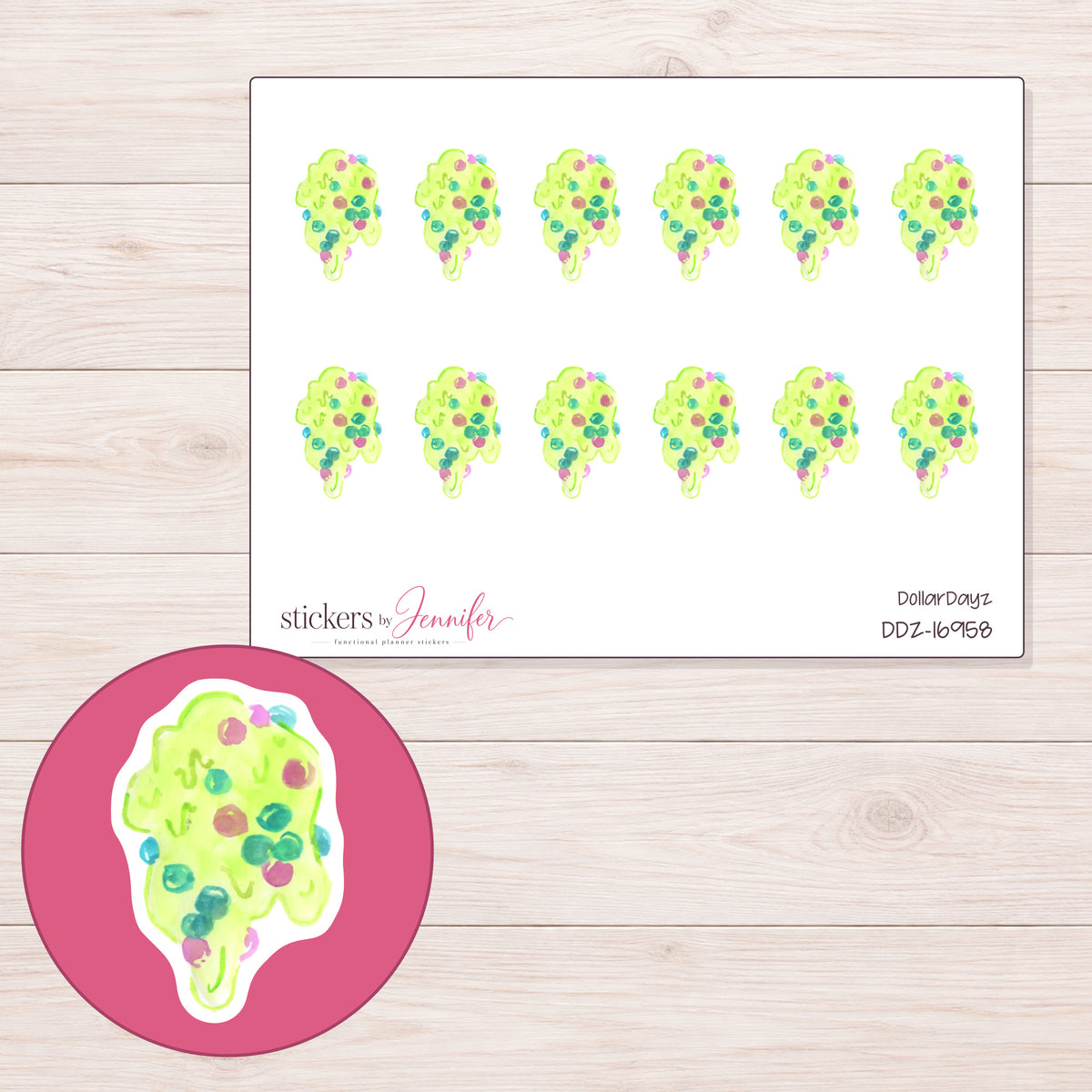 DDZ-16958 planner sticker sheet with enlarged sticker detail