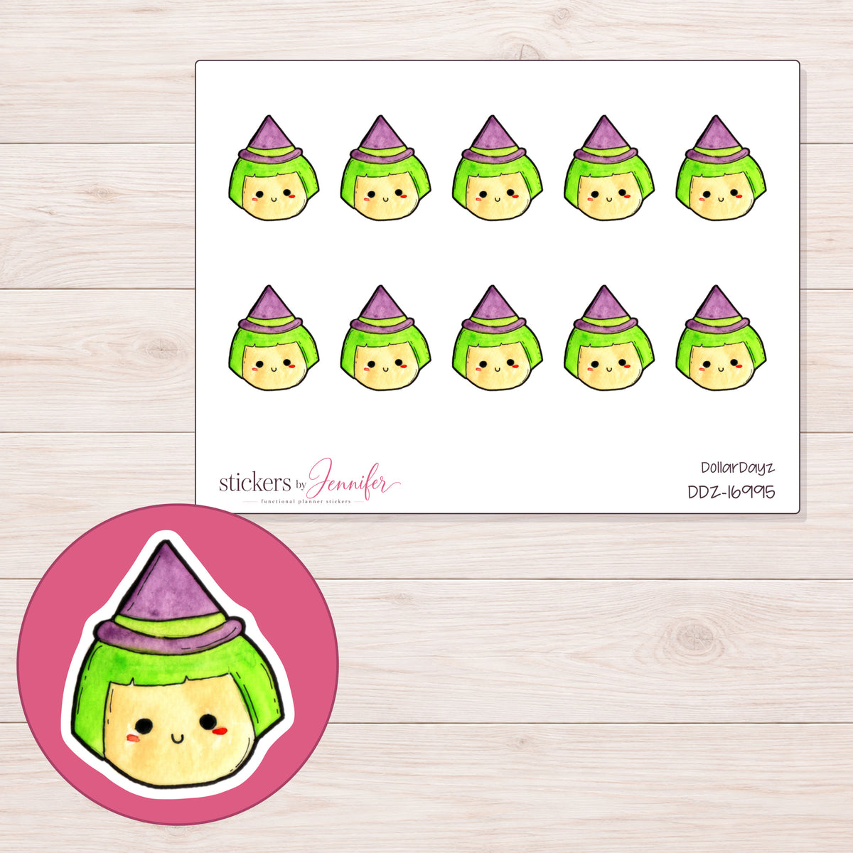 DDZ-16995 planner sticker sheet with enlarged sticker detail